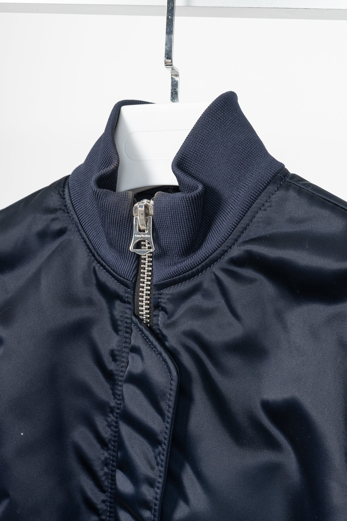 Acne Studios Aude Navy Nylon Long Bomber Jacket