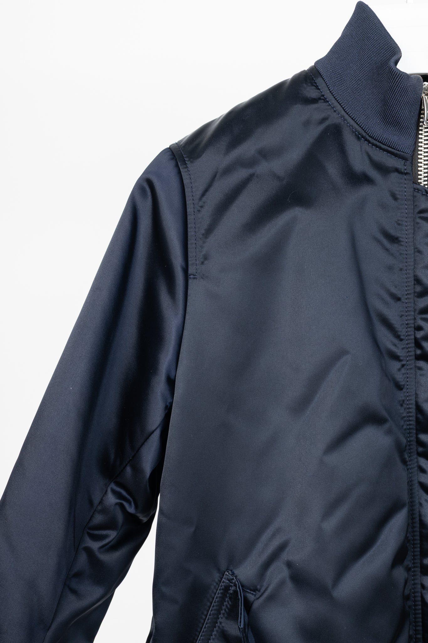 Acne Studios Aude Navy Nylon Long Bomber Jacket
