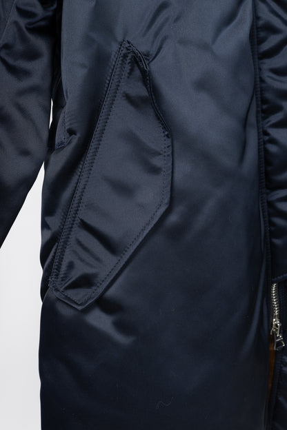 Acne Studios Aude Navy Nylon Long Bomber Jacket