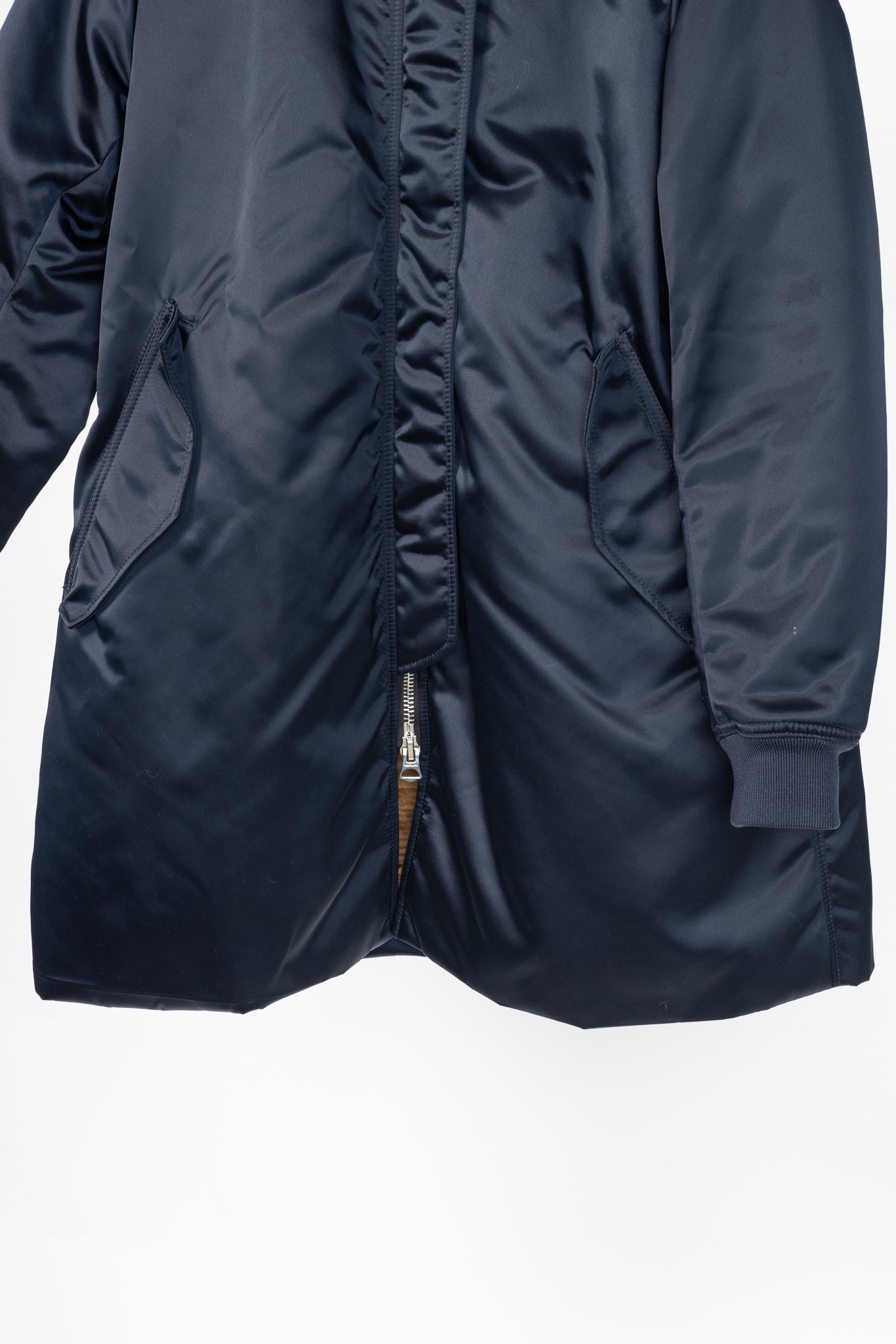 Acne Studios Aude Navy Nylon Long Bomber Jacket