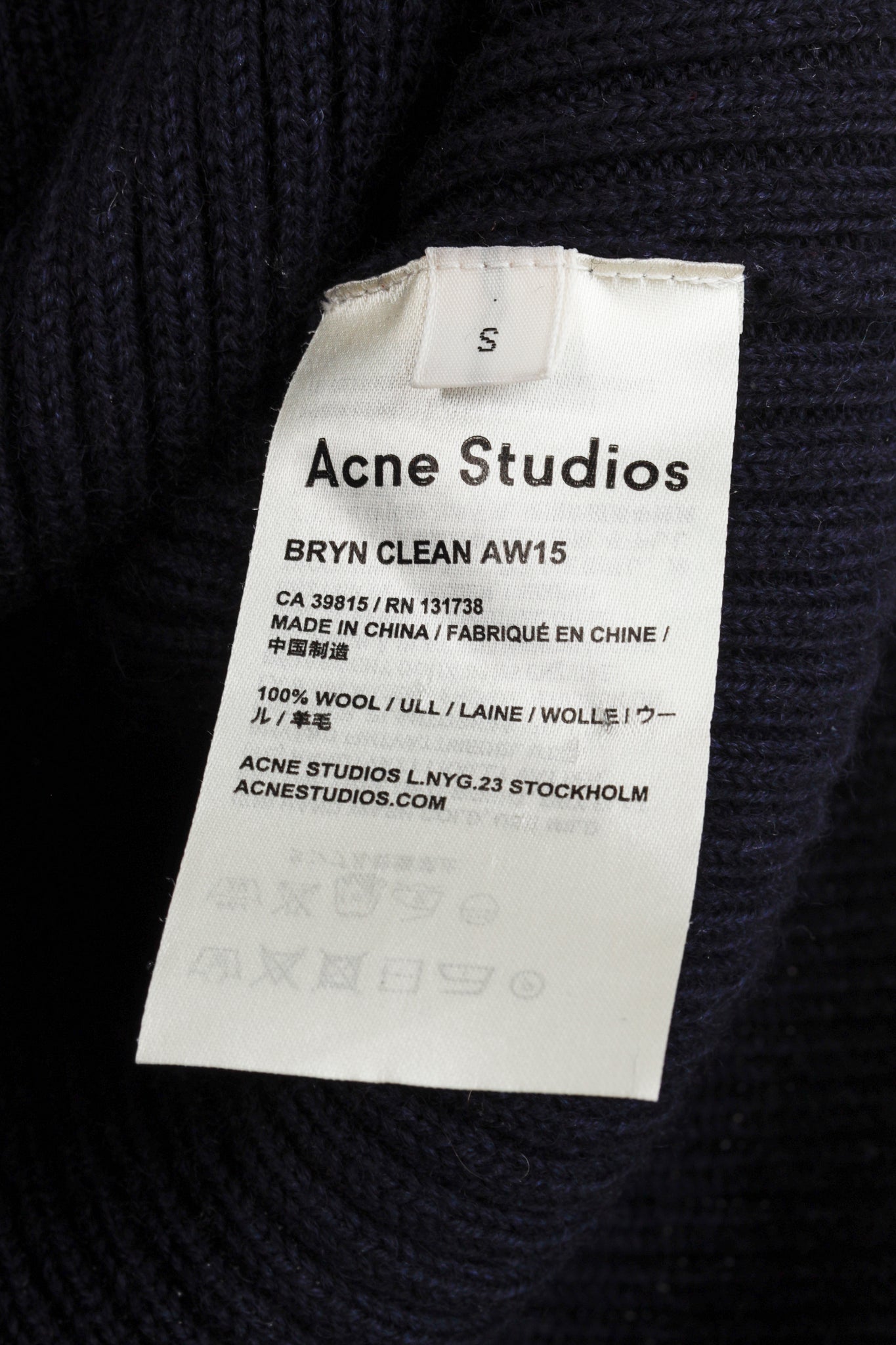 Acne Studios 2015 Bryn Clean Navy Wool Turtleneck Sweater