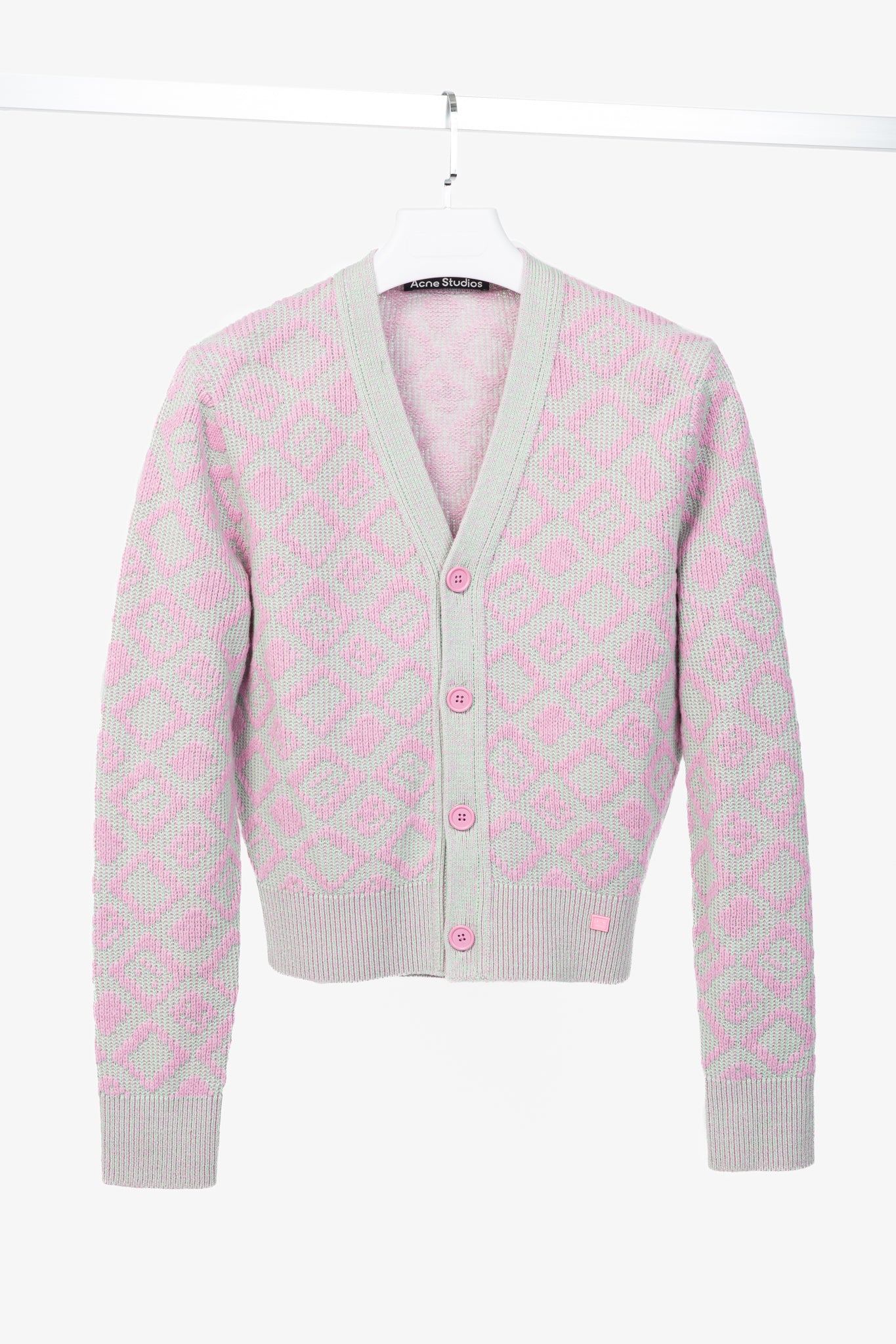 Acne Studios Bubble Pink & Spring Green Face Tiles Wool-Blend Cardigan