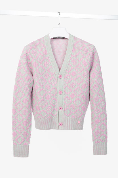 Acne Studios Bubble Pink & Spring Green Face Tiles Wool-Blend Cardigan
