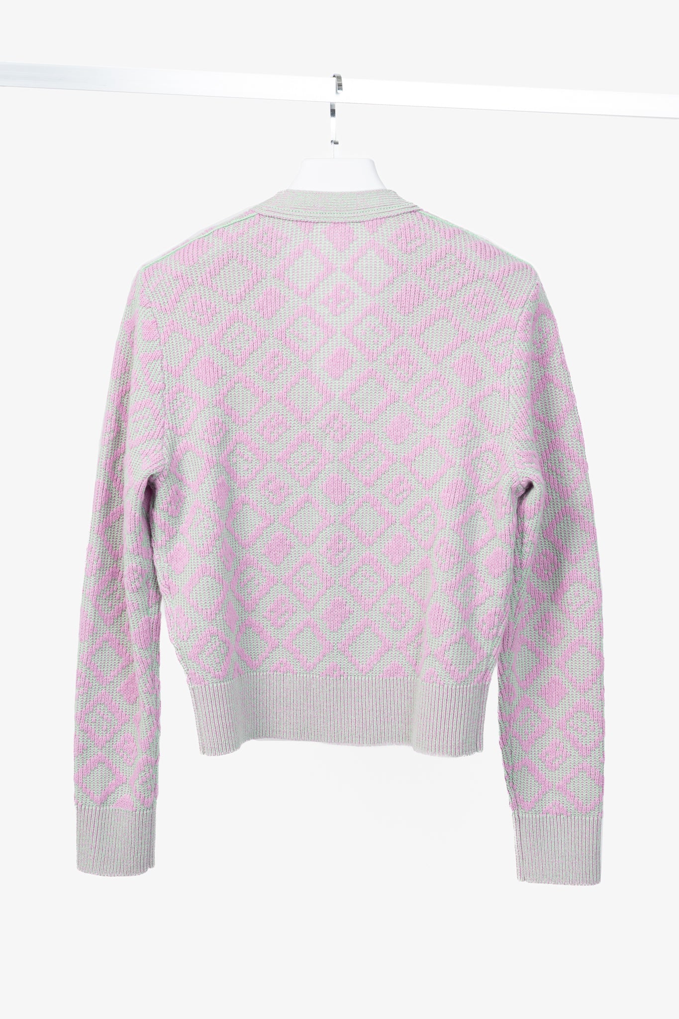 Acne Studios Bubble Pink & Spring Green Face Tiles Wool-Blend Cardigan