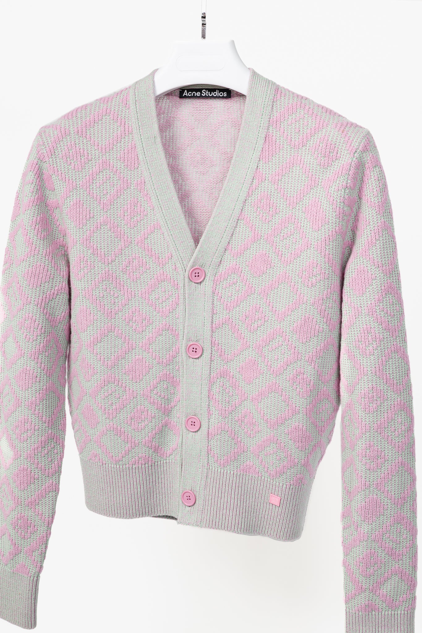 Acne Studios Bubble Pink & Spring Green Face Tiles Wool-Blend Cardigan