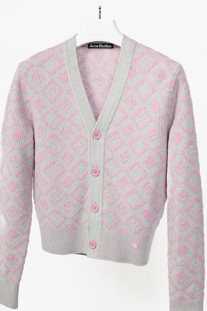 Acne Studios Bubble Pink & Spring Green Face Tiles Wool-Blend Cardigan