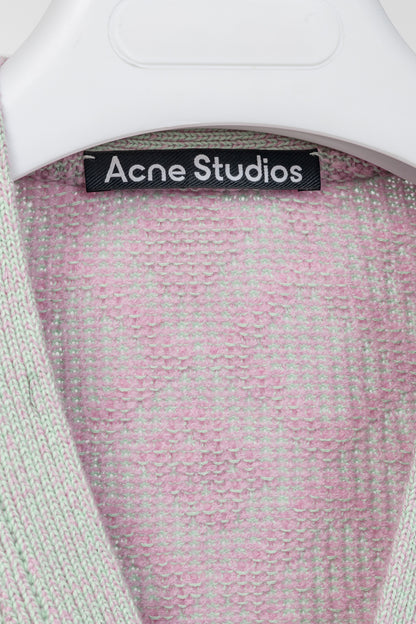 Acne Studios Bubble Pink & Spring Green Face Tiles Wool-Blend Cardigan