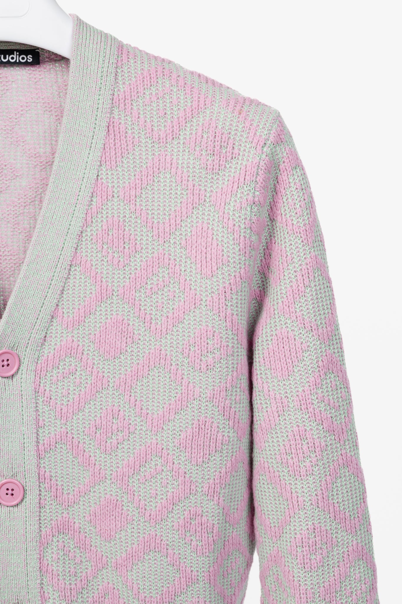 Acne Studios Bubble Pink & Spring Green Face Tiles Wool-Blend Cardigan