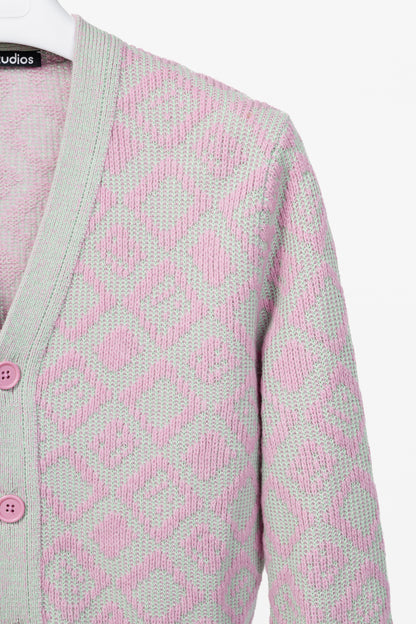 Acne Studios Bubble Pink & Spring Green Face Tiles Wool-Blend Cardigan
