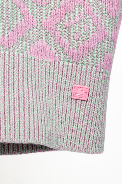Acne Studios Bubble Pink & Spring Green Face Tiles Wool-Blend Cardigan