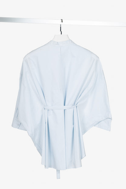 Adam Lippes Pale Blue & White Cotton Oversized Tie-Waist Bib Blouse