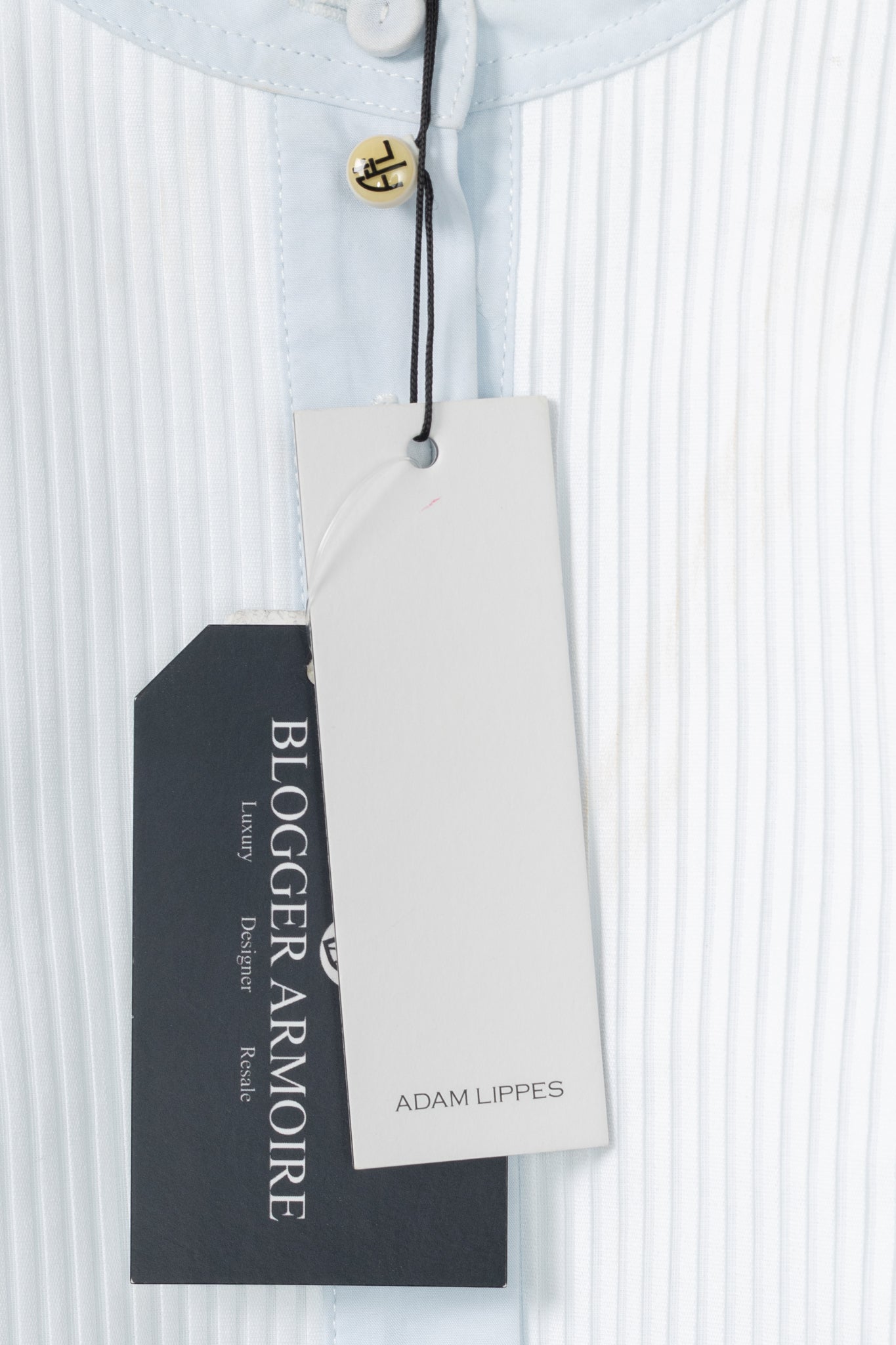 Adam Lippes Pale Blue & White Cotton Oversized Tie-Waist Bib Blouse