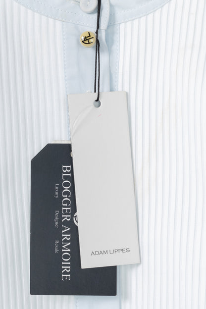 Adam Lippes Pale Blue & White Cotton Oversized Tie-Waist Bib Blouse