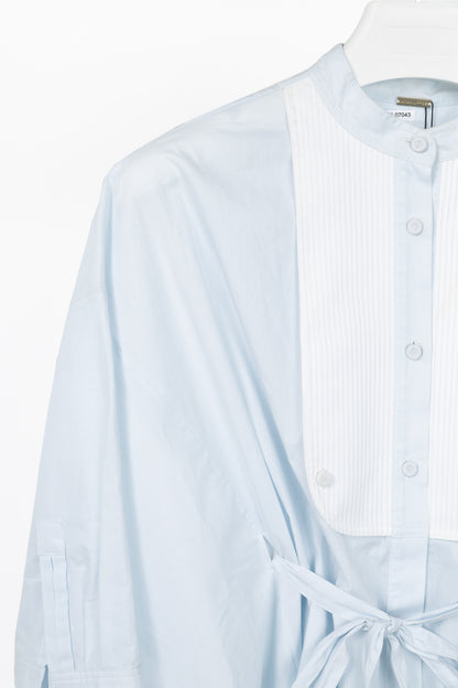Adam Lippes Pale Blue & White Cotton Oversized Tie-Waist Bib Blouse