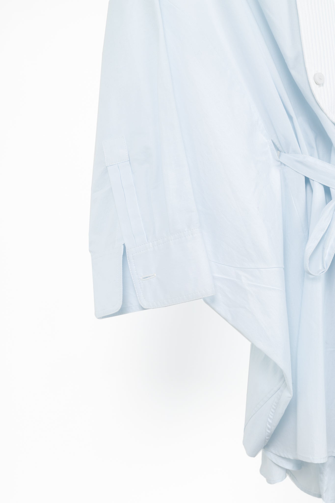 Adam Lippes Pale Blue & White Cotton Oversized Tie-Waist Bib Blouse