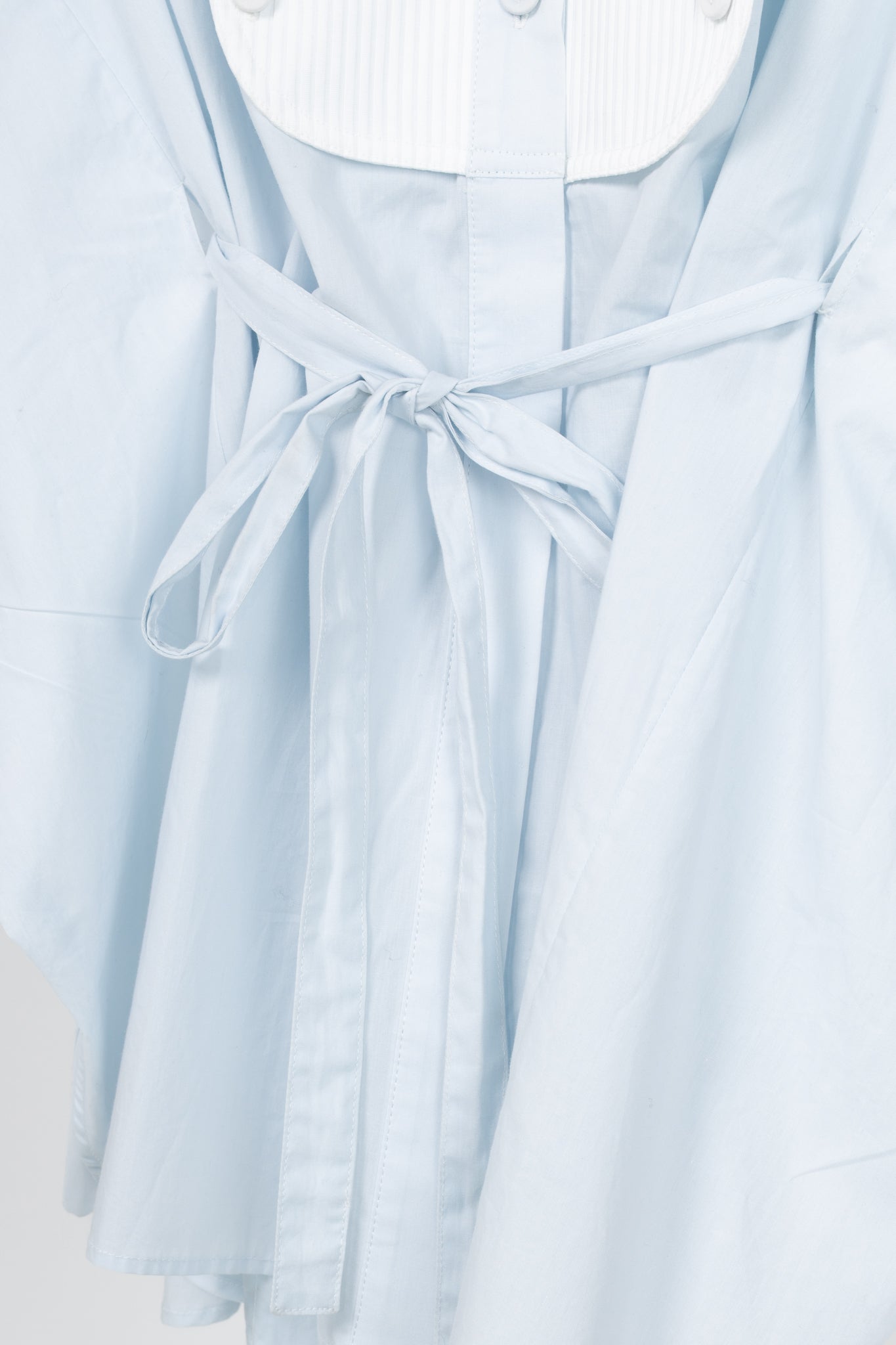Adam Lippes Pale Blue & White Cotton Oversized Tie-Waist Bib Blouse