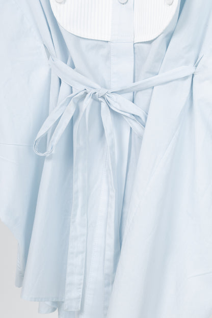 Adam Lippes Pale Blue & White Cotton Oversized Tie-Waist Bib Blouse