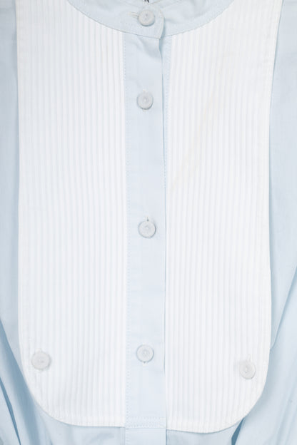 Adam Lippes Pale Blue & White Cotton Oversized Tie-Waist Bib Blouse