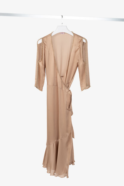 Agent Provocateur Francis Nude Faux Pearl Embellished Silk Satin Gown