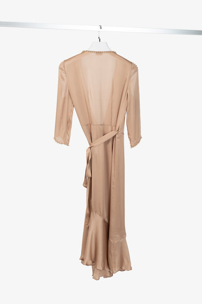 Agent Provocateur Francis Nude Faux Pearl Embellished Silk Satin Gown