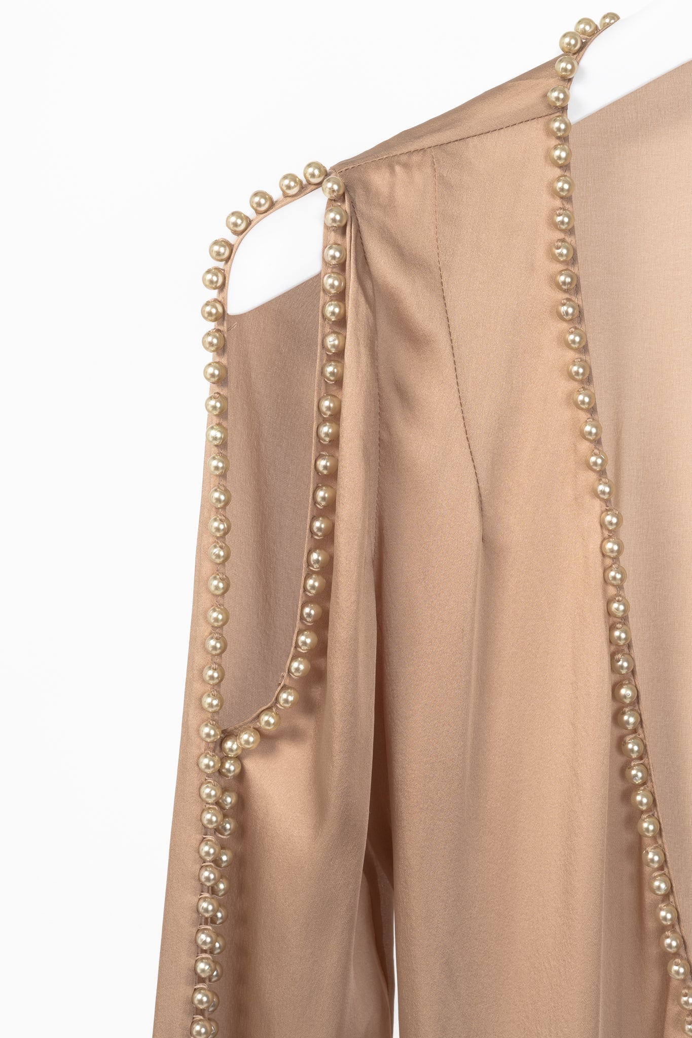 Agent Provocateur Francis Nude Faux Pearl Embellished Silk Satin Gown