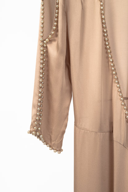 Agent Provocateur Francis Nude Faux Pearl Embellished Silk Satin Gown