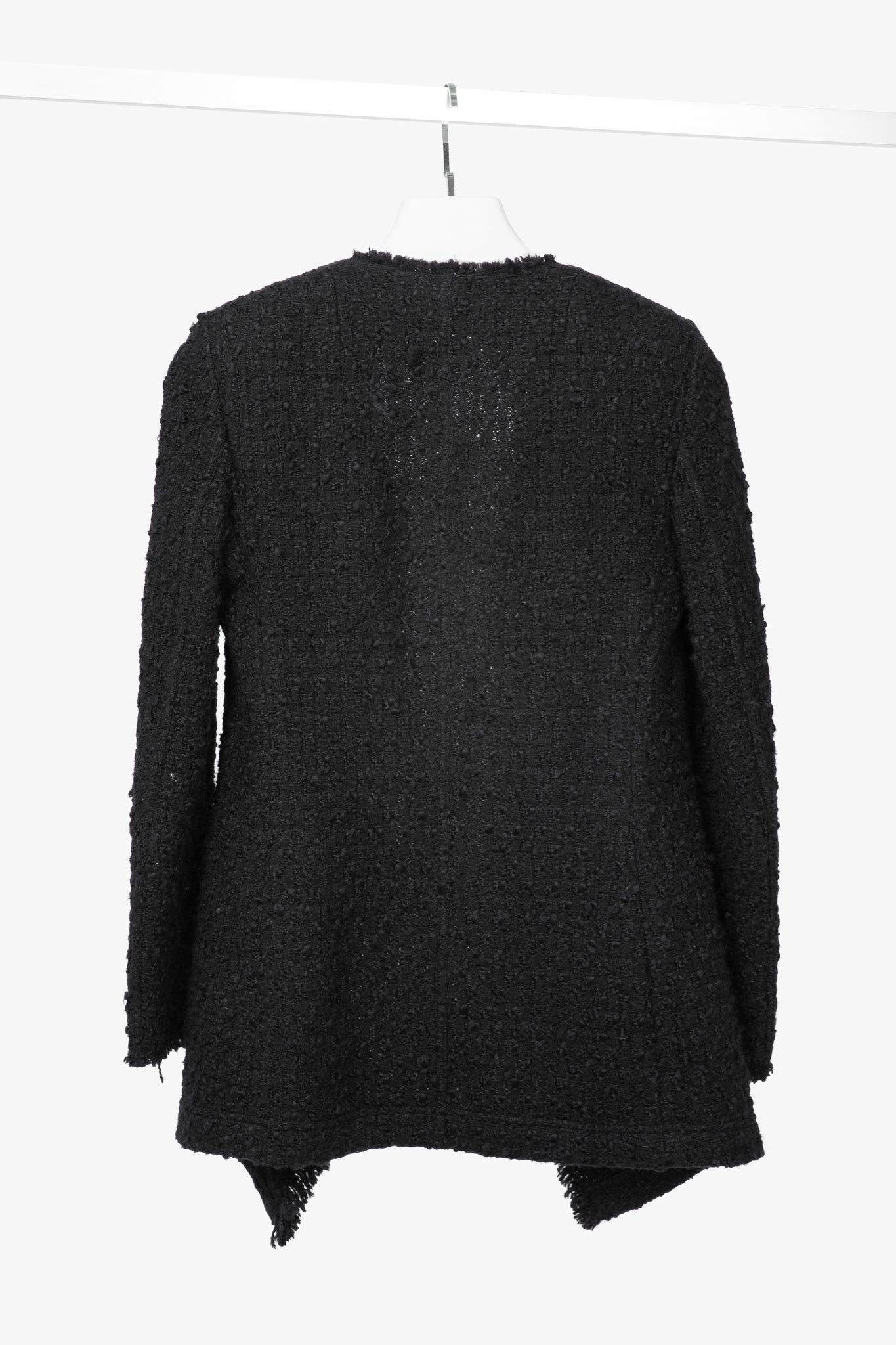 Akris Punto Black Wool-Blend Boucle-Tweed Fringe Draped Open-Front Jacket