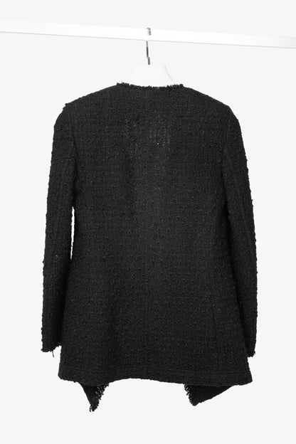 Akris Punto Black Wool-Blend Boucle-Tweed Fringe Draped Open-Front Jacket