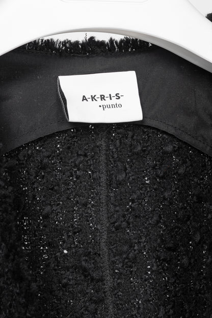 Akris Punto Black Wool-Blend Boucle-Tweed Fringe Draped Open-Front Jacket