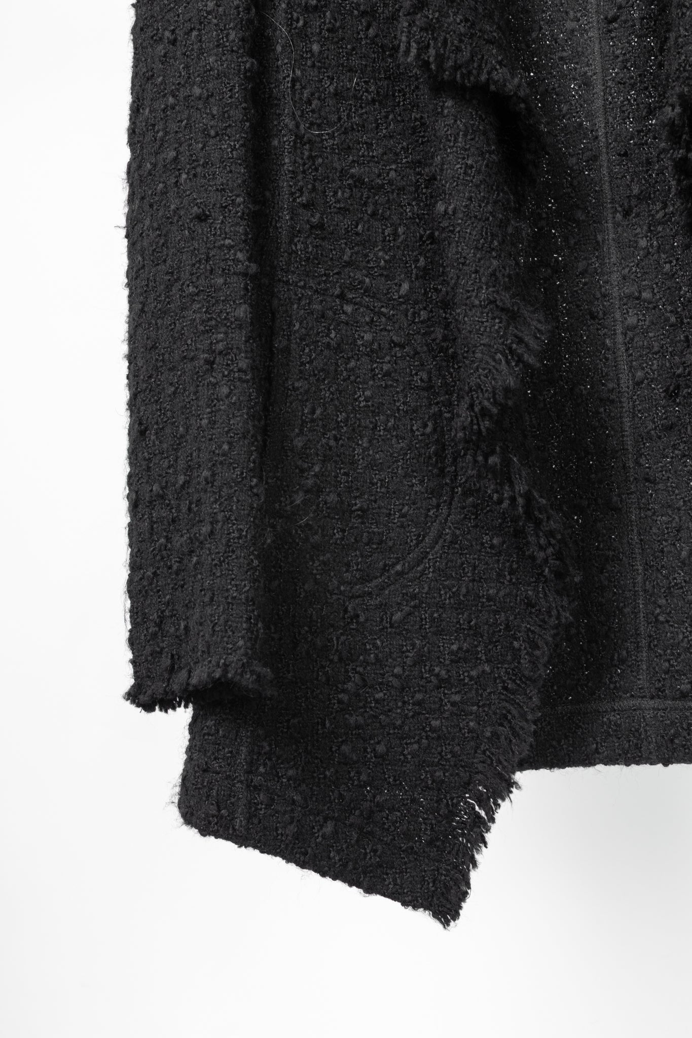 Akris Punto Black Wool-Blend Boucle-Tweed Fringe Draped Open-Front Jacket