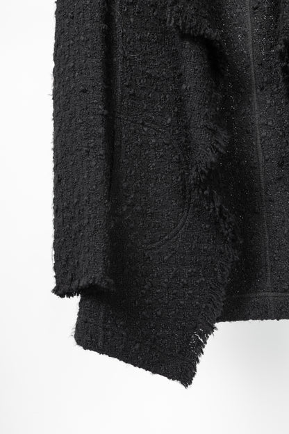 Akris Punto Black Wool-Blend Boucle-Tweed Fringe Draped Open-Front Jacket