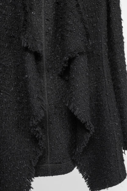 Akris Punto Black Wool-Blend Boucle-Tweed Fringe Draped Open-Front Jacket