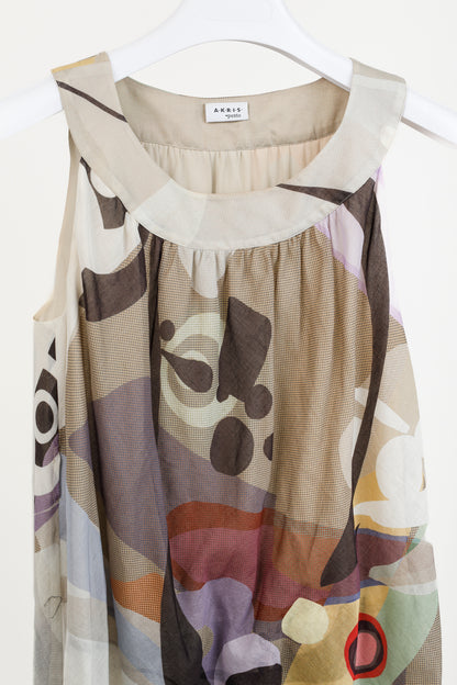 Akris Abstract Earth Tones Print Sleeveless Blouse