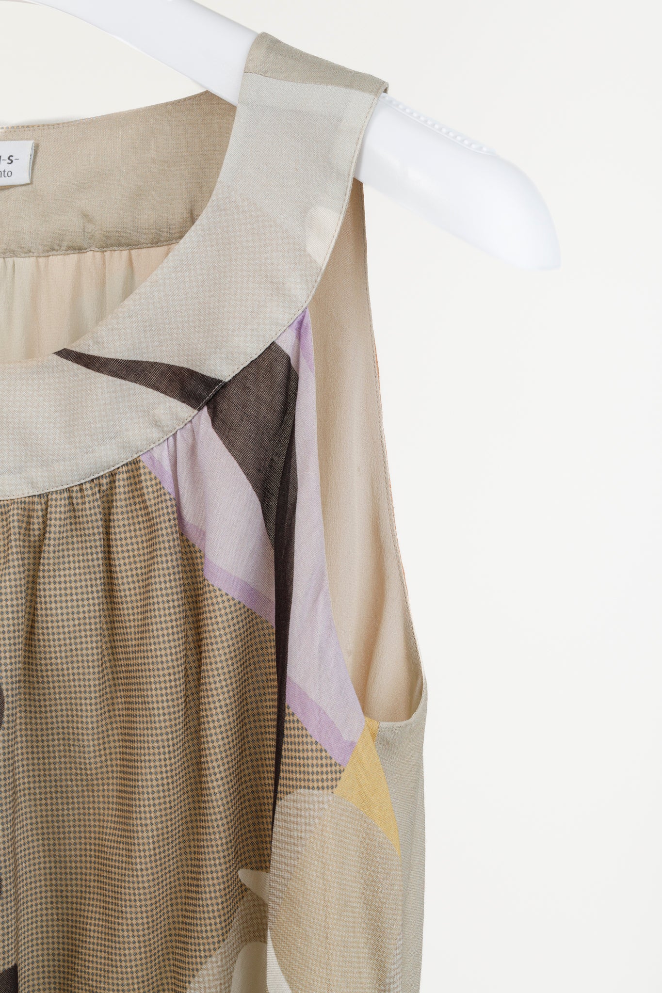 Akris Abstract Earth Tones Print Sleeveless Blouse