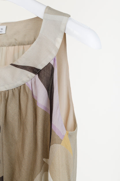 Akris Abstract Earth Tones Print Sleeveless Blouse