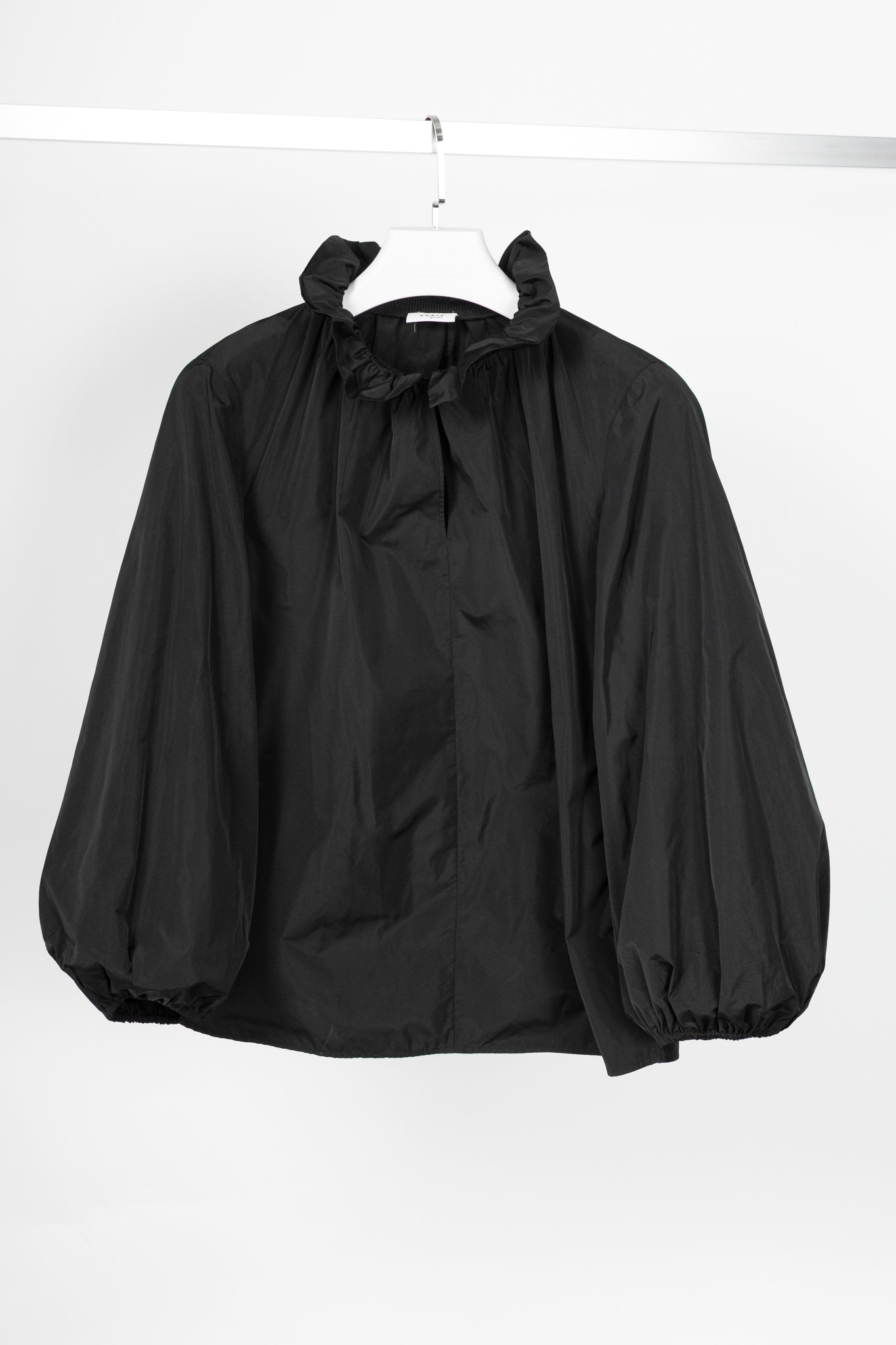 Akris Punto Black Taffeta Ruffle-Collar Blouse