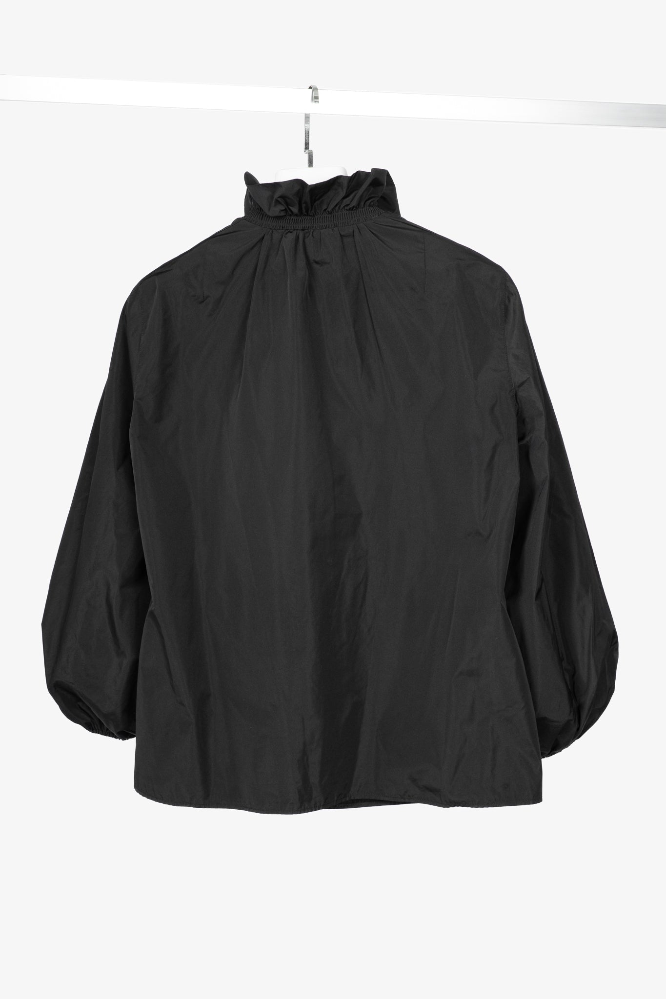 Akris Punto Black Taffeta Ruffle-Collar Blouse