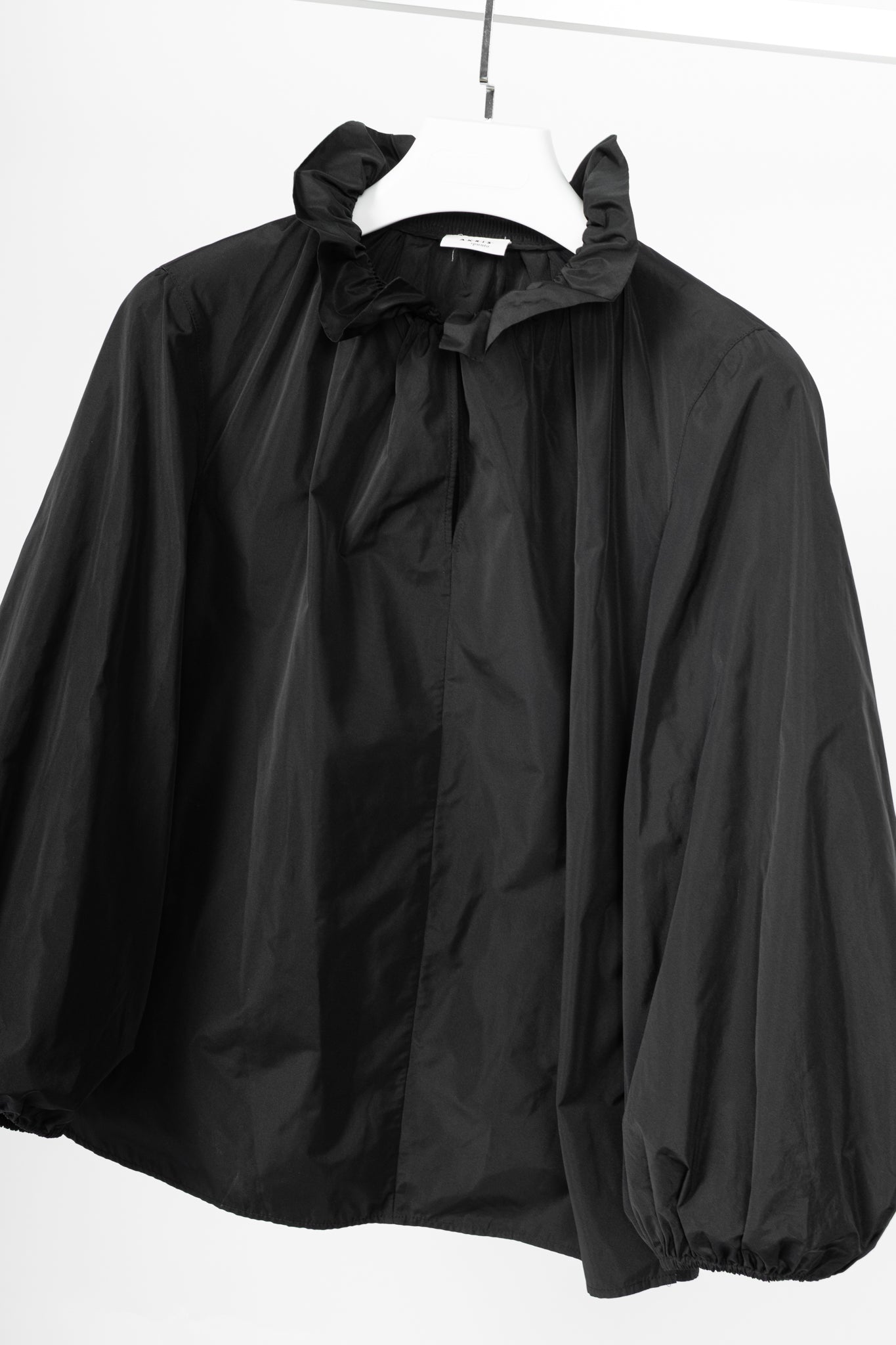Akris Punto Black Taffeta Ruffle-Collar Blouse