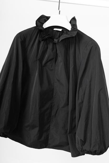 Akris Punto Black Taffeta Ruffle-Collar Blouse