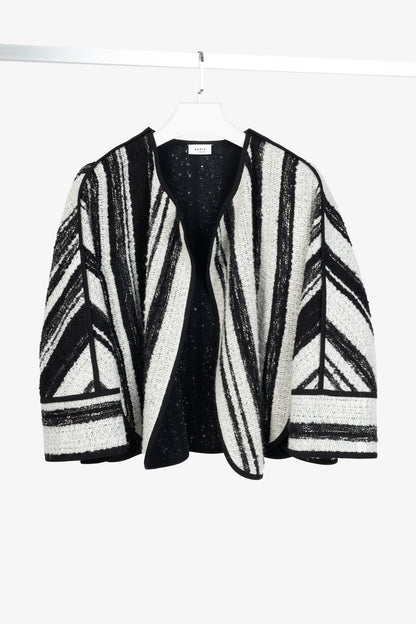 Akris Punto White & Black Striped Cotton Boucle-Tweed Jacket