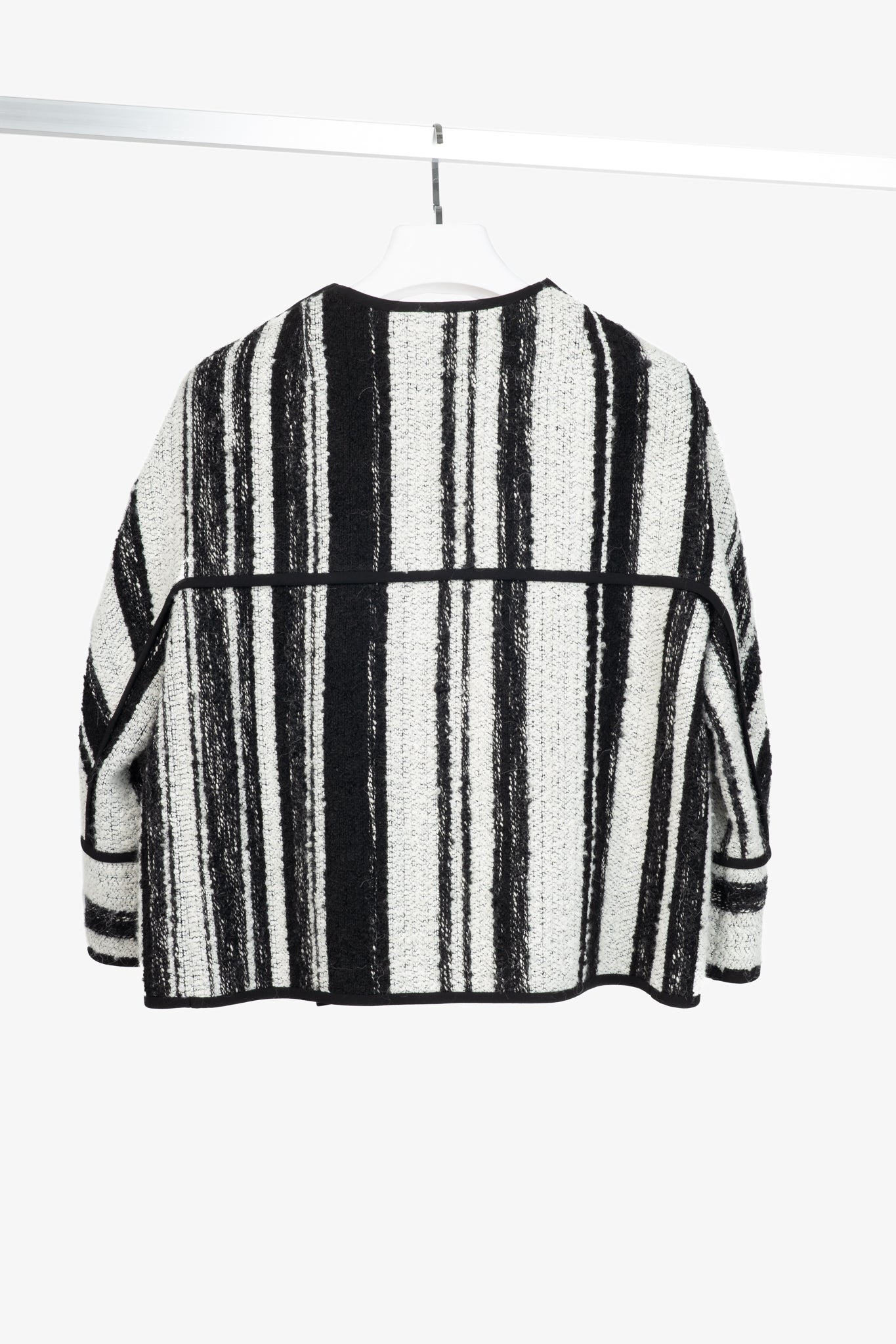 Akris Punto White & Black Striped Cotton Boucle-Tweed Jacket
