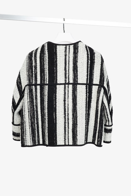 Akris Punto White & Black Striped Cotton Boucle-Tweed Jacket