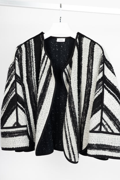 Akris Punto White & Black Striped Cotton Boucle-Tweed Jacket