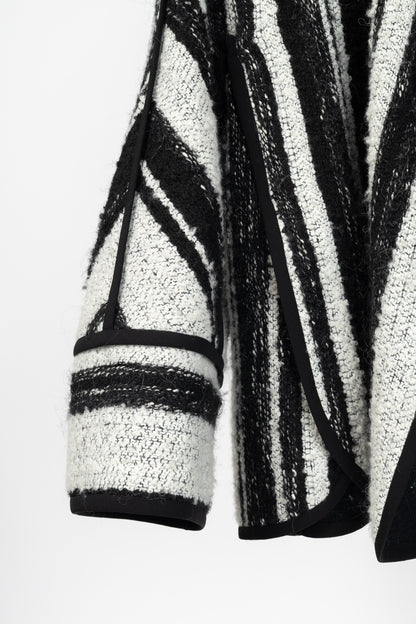 Akris Punto White & Black Striped Cotton Boucle-Tweed Jacket
