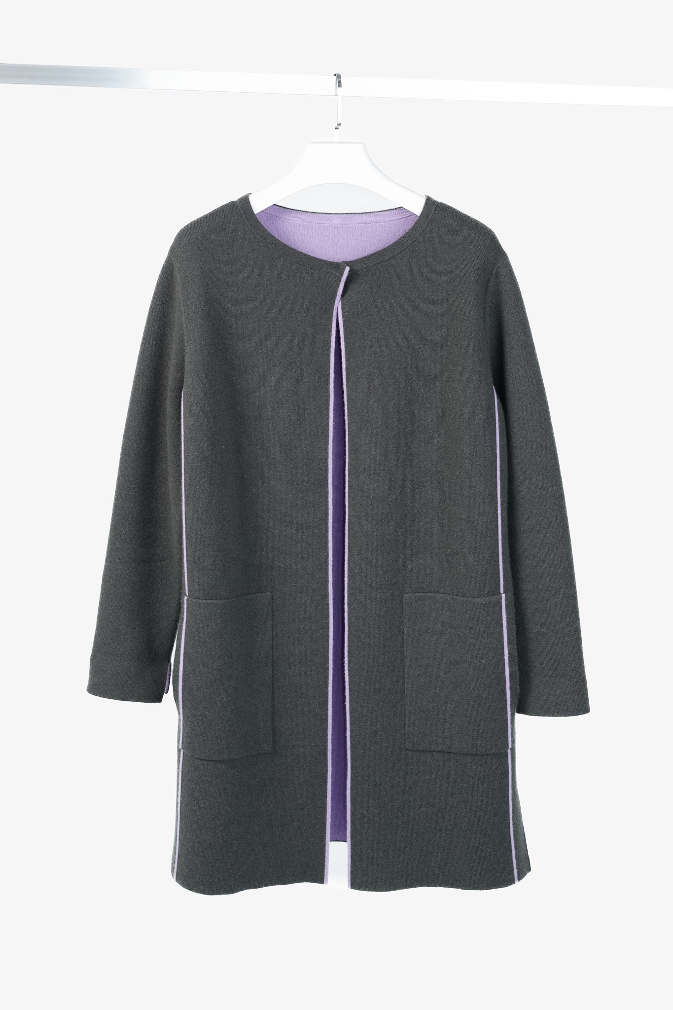 Akris "Moss Lavender" Reversible Double-Face Cashmere Cardigan