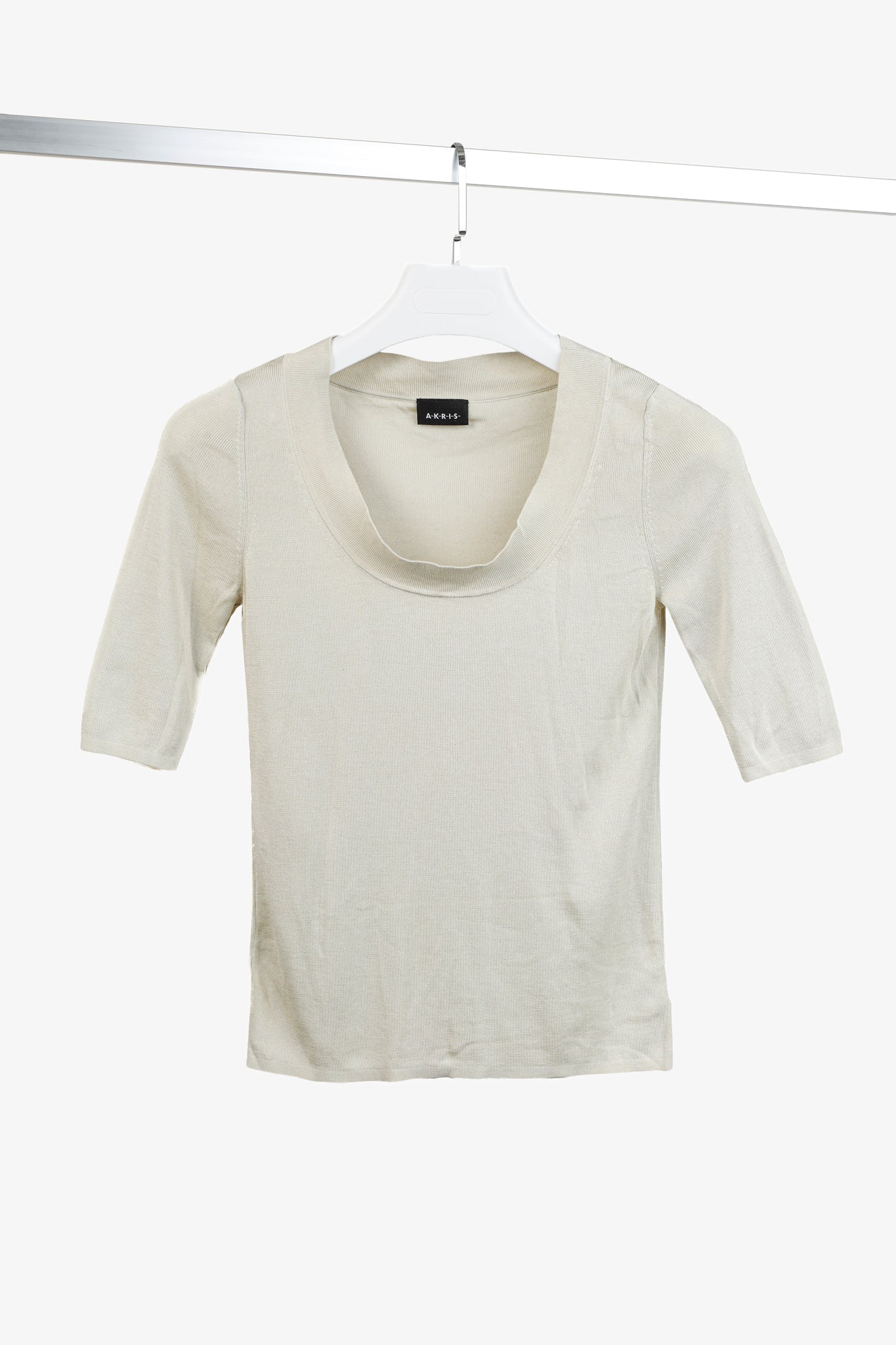 Akris Cream Scoop Neck Beige Knit Top