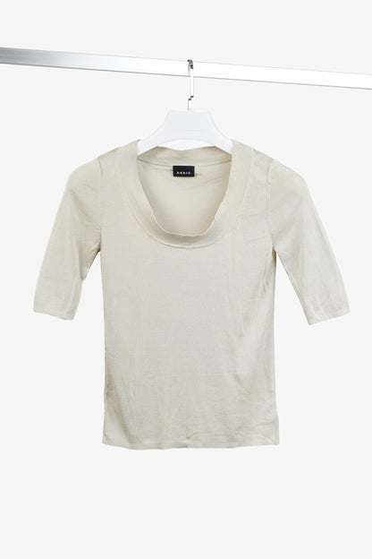 Akris Cream Scoop Neck Beige Knit Top