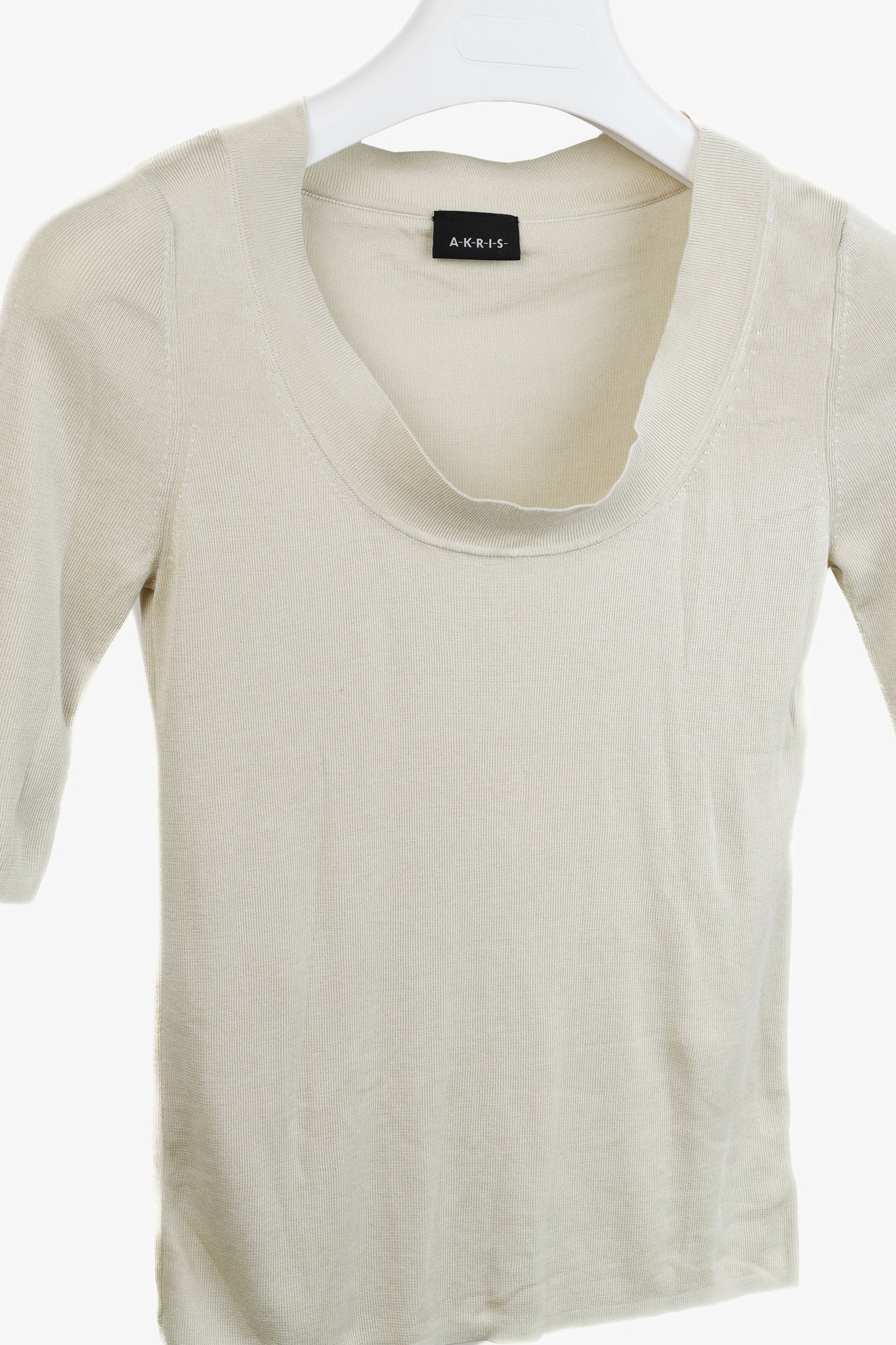 Akris Cream Scoop Neck Beige Knit Top
