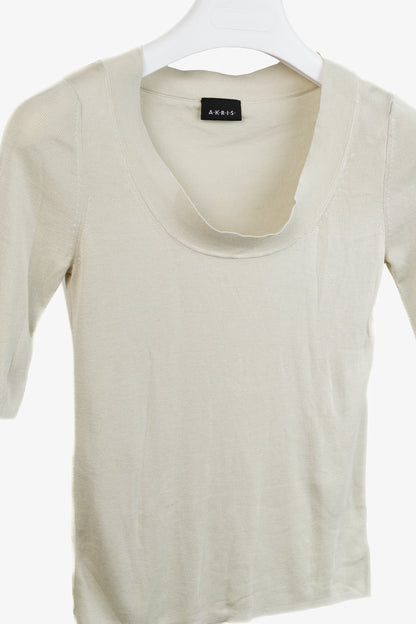 Akris Cream Scoop Neck Beige Knit Top
