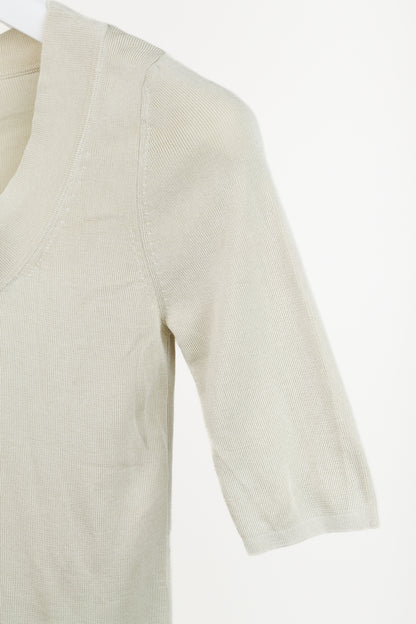 Akris Cream Scoop Neck Beige Knit Top